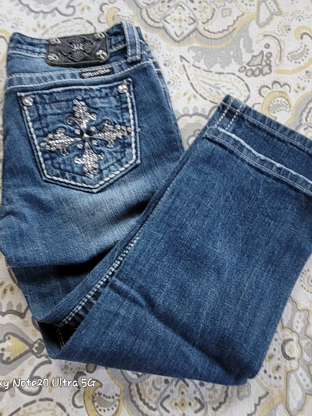 Miss Me Girls Capri Jeans Size 14 Fleur De Lis Bling Embellished Rhinestone Flap